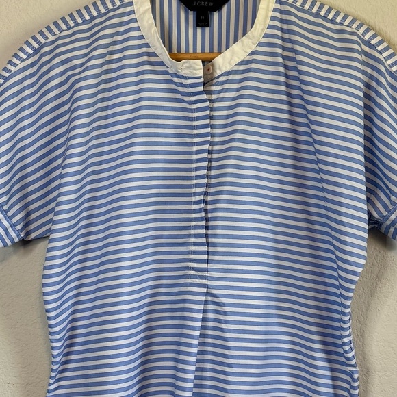 J Crew Lightweight Blue White Stripe Short Sleeve Popover V Neck Shirt Blouse MD - Picture 3 of 13